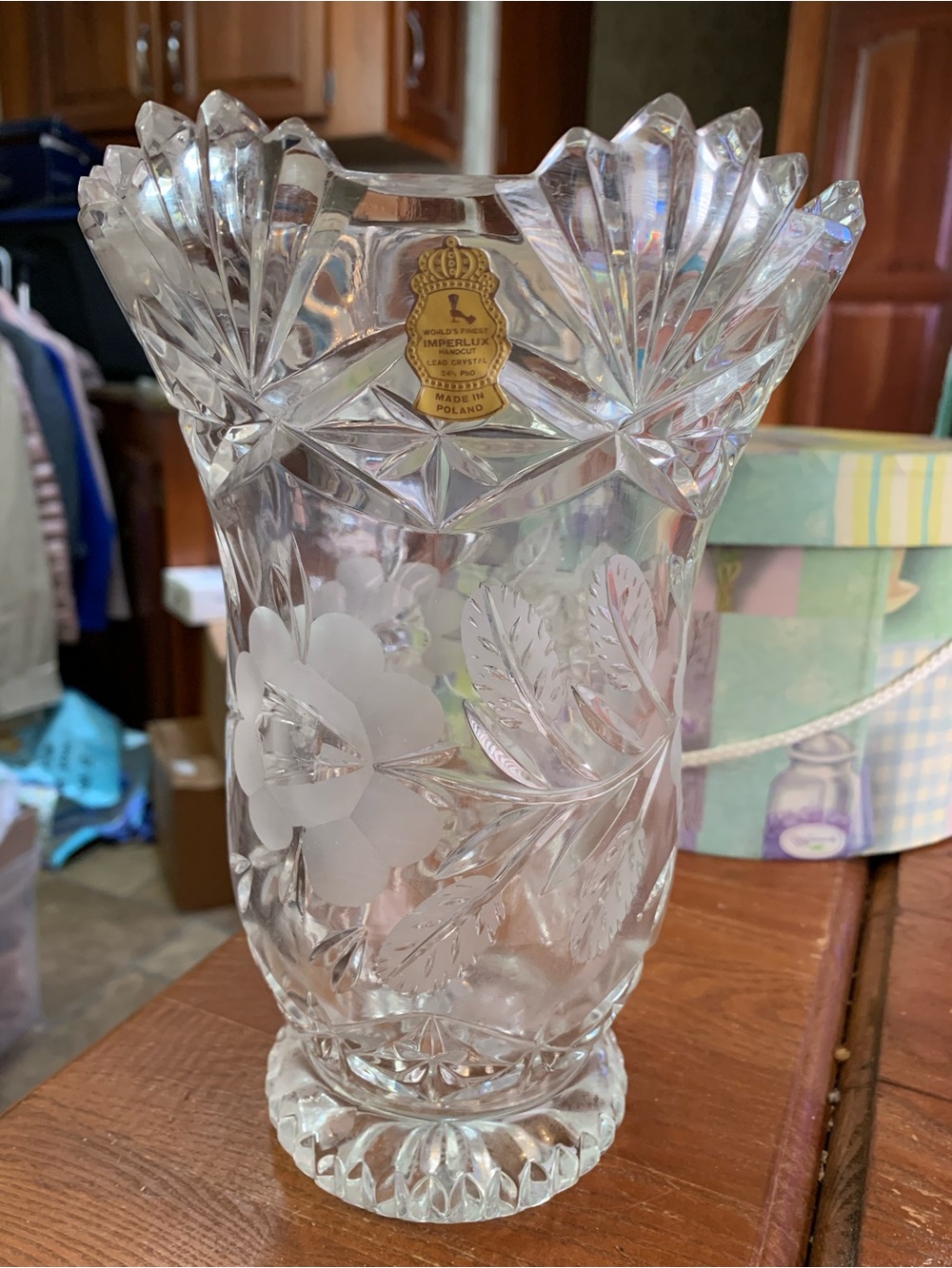 Imperlux Finest Hand Cut Lead Crystal Vase Made In Poland 24% PBO